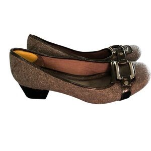 Lifestride Lynx Grey Felted Fabric Pump Sz 8M Buckle Round Toe Low Block Heel